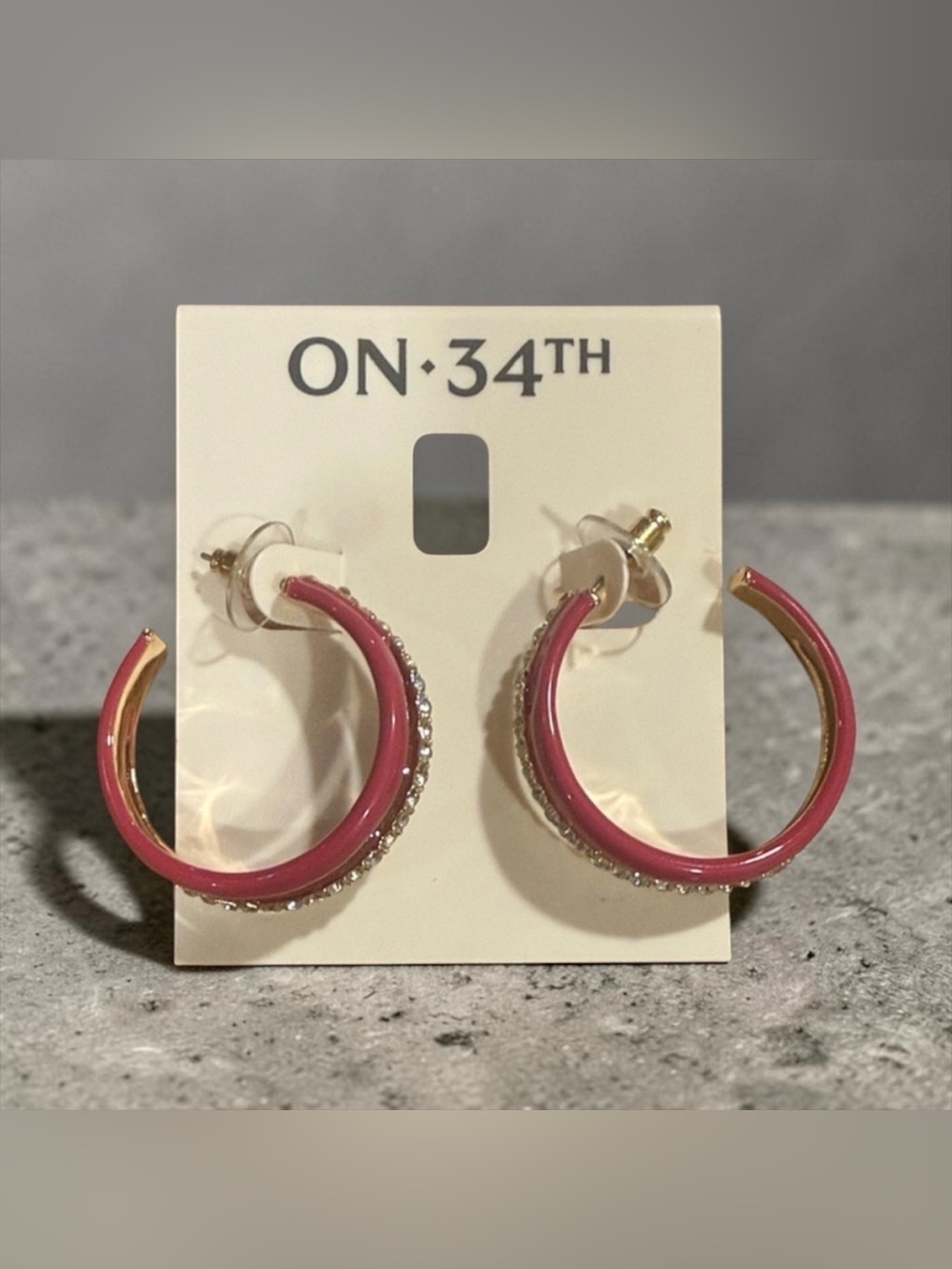 On 34th Pink & Rhinestone Hoop Earrings